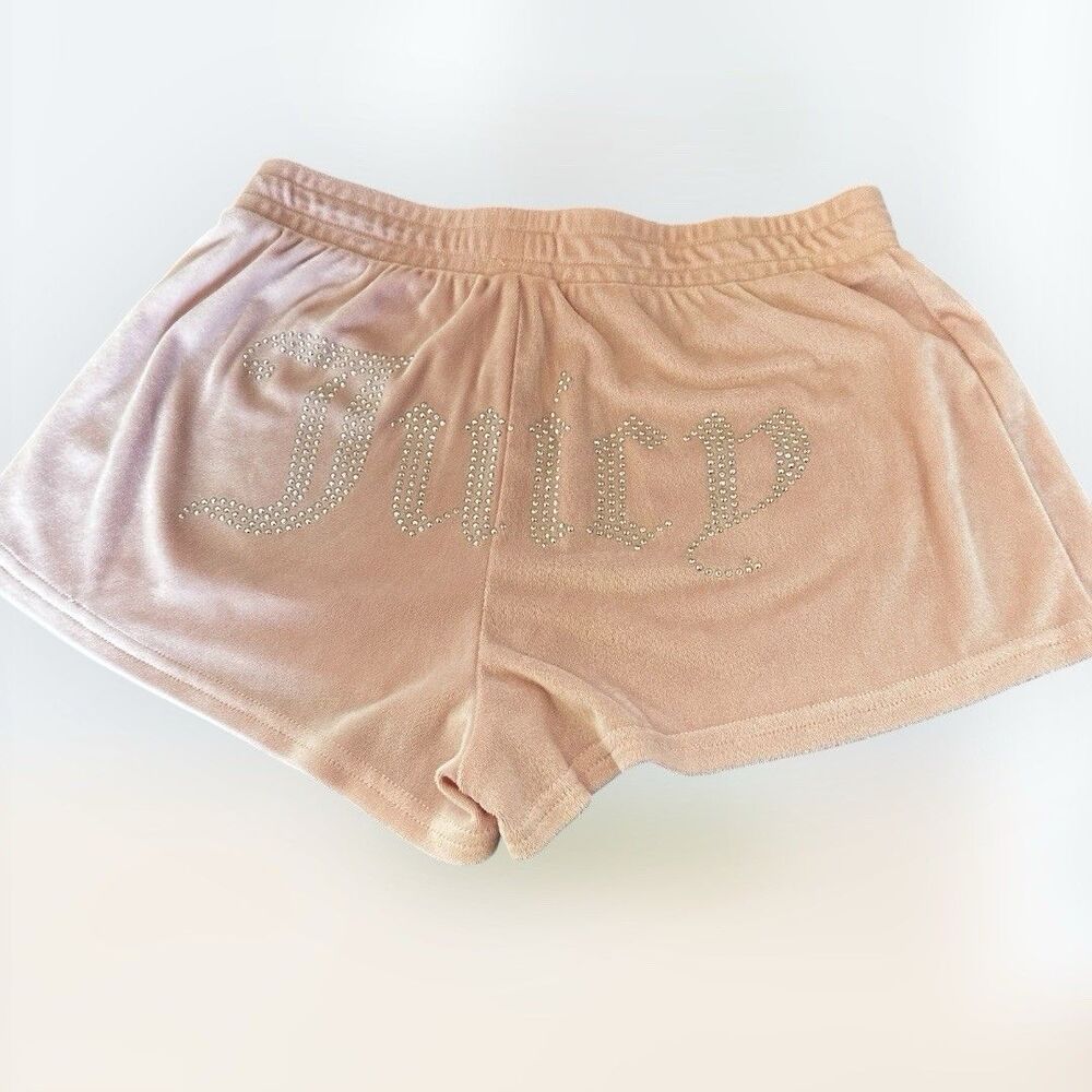 Juicy Couture Bling‎ Rhinestone Shorts Velour Velvet Size Small Pale Pink Y2K